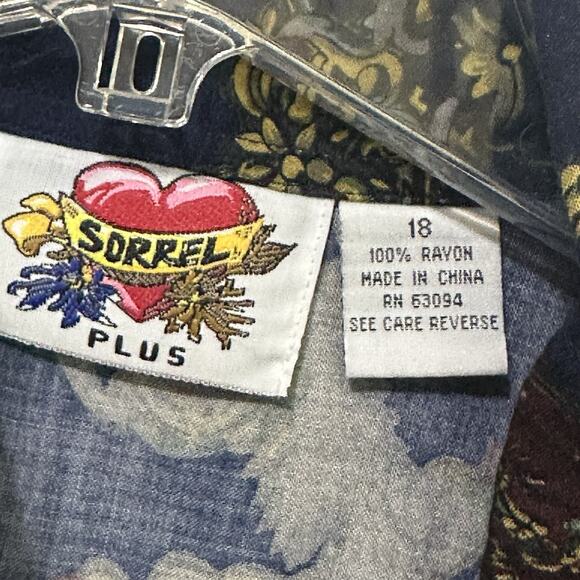 Sorrel Plus Blouse 18 Vintage Button Front Chains Crests Rayon Long Sleeve Top - Picture 5 of 9